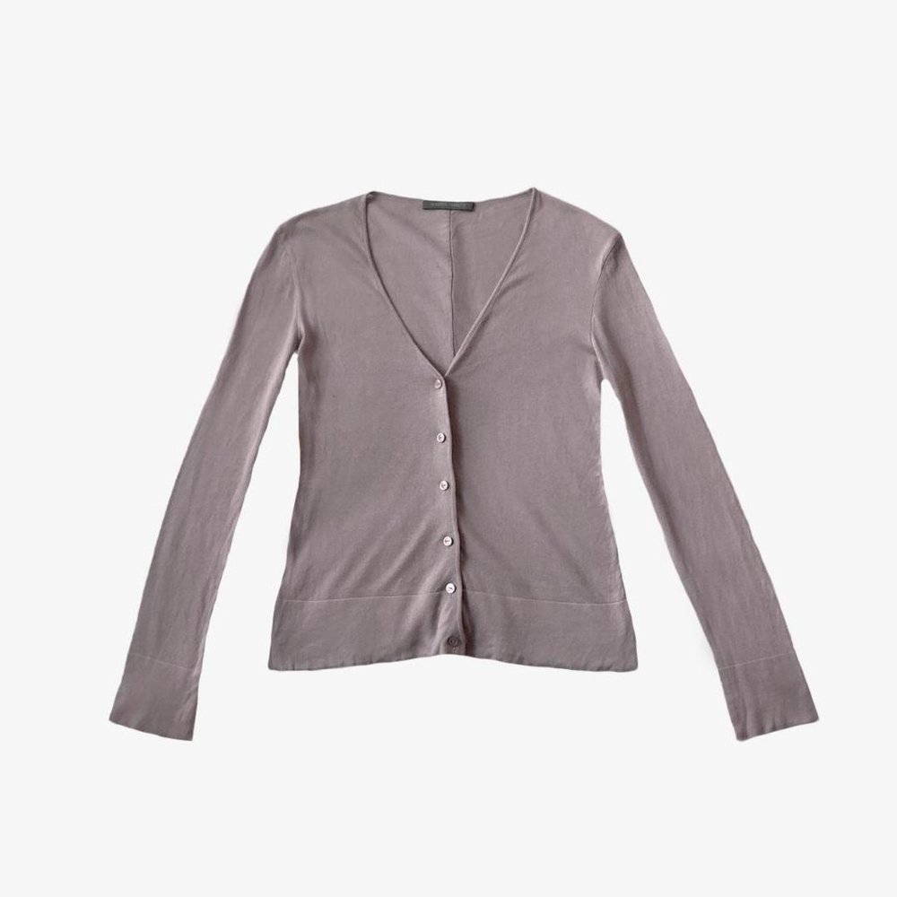 Pale Lilac Sheer Button-Up Long Sleeve Cardigan by Alberta Ferretti
